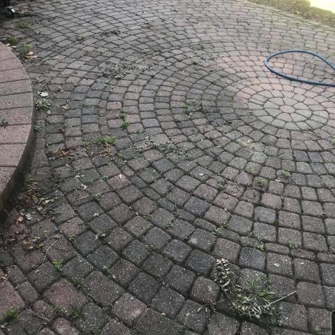 Paver patio before cleaning.